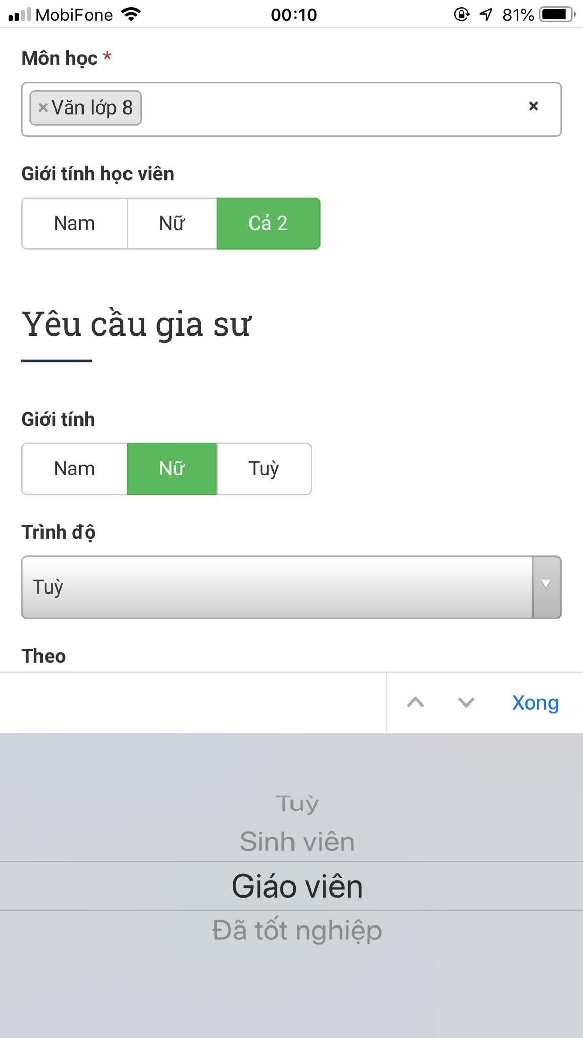 Học phí Văn lớp 8